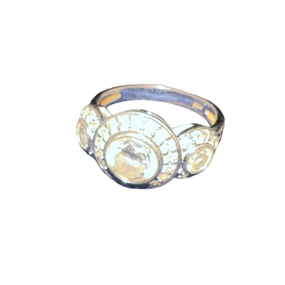 Silver Tone Three Round Clear Stones Surrounded By Smaller Stones Sz‎ 8.5